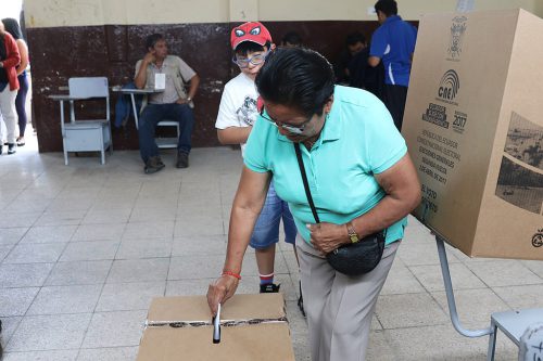 A woman votes in Ecuador's 2017 presidential election.