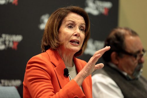 This picture shows Ms. Pelosi speaking at an event in Phoenix, AZ.