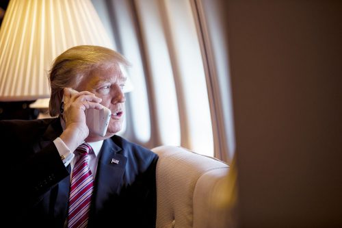 President Trump on the phone, January 26, 2017.