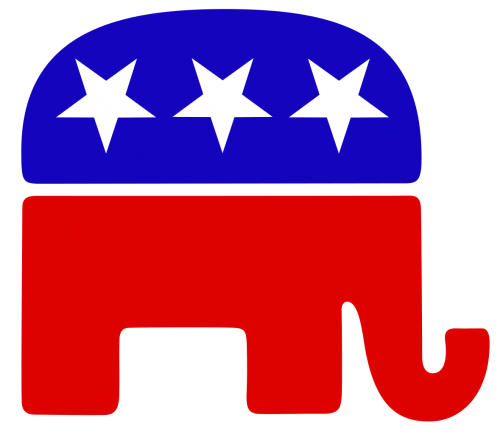 The logo of the Republican Party, showing their symbol, the elephant.