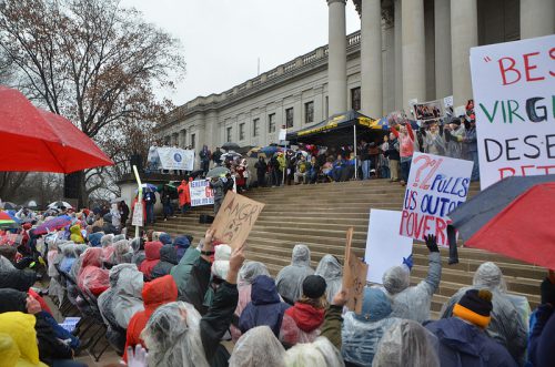 West Virginia teachers protest low pay raise.