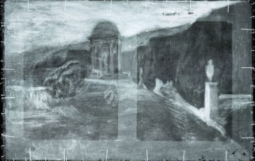 X-ray picture of The Crouching Beggar shows a landscape beneath the painting.