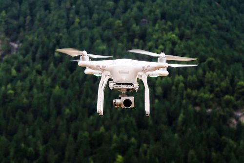 A drone hovering in mid-air.