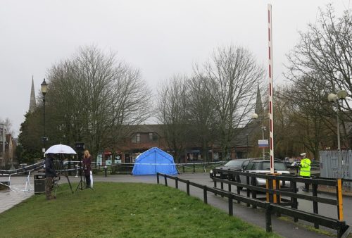 Police have closed off the area where Sergei Skripal and his daughter were found.