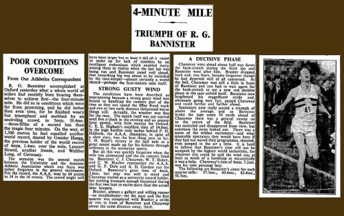 Newspaper clippings about Roger Bannister's record