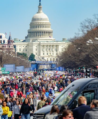 March for Our Lives protest, with Capitol building in the background. Washington, DC