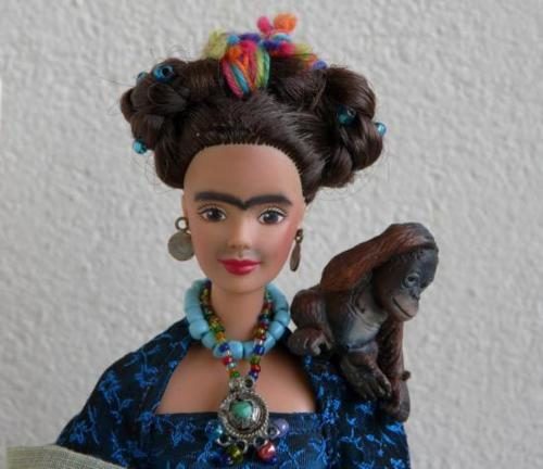 Someone has changed this Barbie Doll to look more like Frida Kahlo.