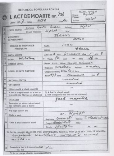 Example of a death certificate from Romania