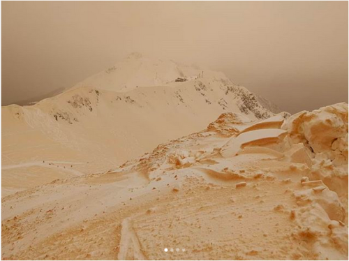 Snow was orange in parts of Russia recently as a result of sand storms from Africa.