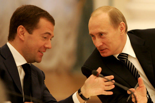 In 2008, Dmitry Medvedev (left) was elected president. He made Vladimir Putin Prime Minister.