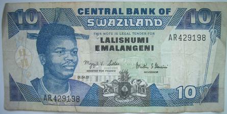 10 Emalangeni bill from Swaziland