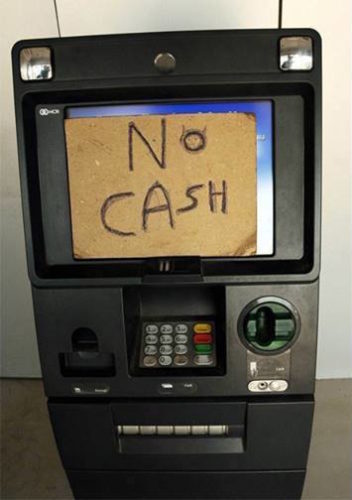 ATM with "No Cash" sign.