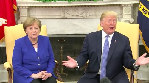 German leader Angela Merkel meets with Mr. Trump.
