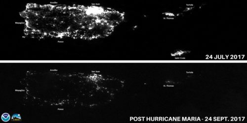 Pictures taken from space show that most electricity is out in Puerto Rico after the hurricane.