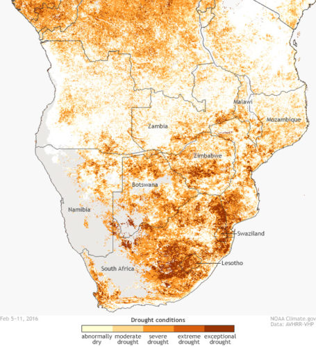Much of southern Africa had drought conditions - January, 2016