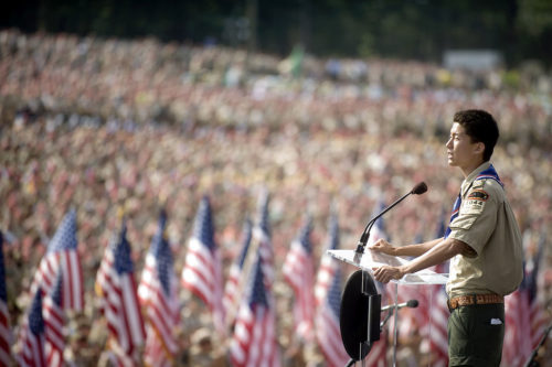 An Eagle Scout speaks to 45,000 people in 2010.