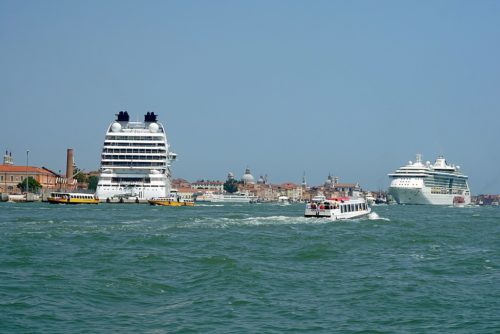 Cruise ships bring thousands of tourists to Venice every day.