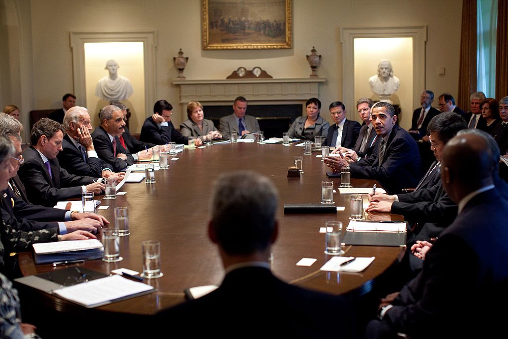 President Barack Obama meets with members of his Cabinet in the Cabinet Room at the White House.