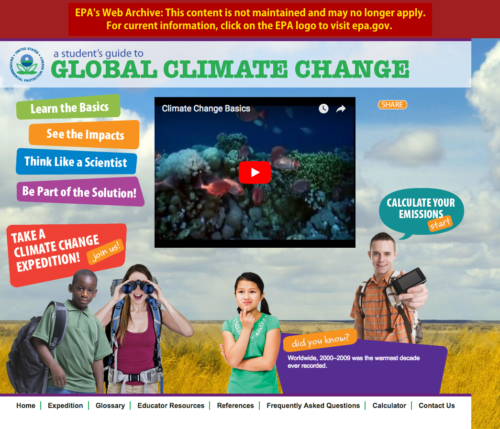 This student page on climate change was cut from the EPA's website.