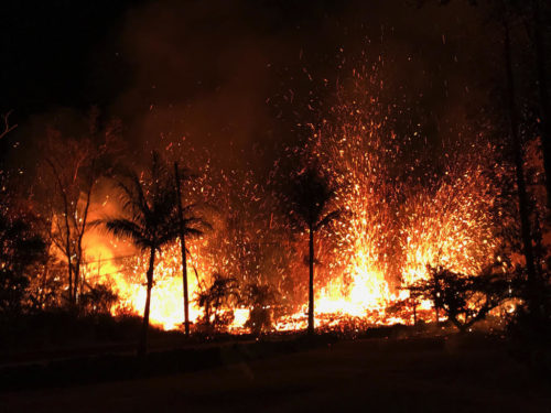 Lava fountains have shot up to 100 feet in the air.