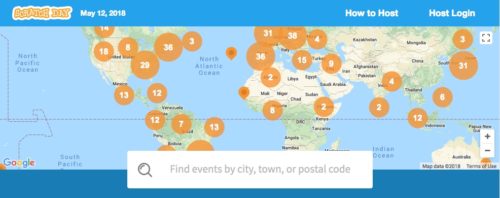 Screenshot of map showing Scratch Day events.