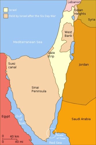 Map showing Israel's land before and after the war in 1967.