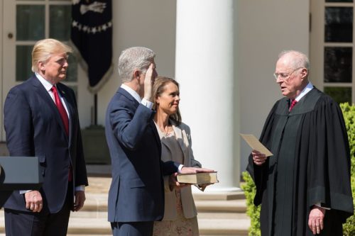 Justice Kennedy swearing in Justice Gorsuch