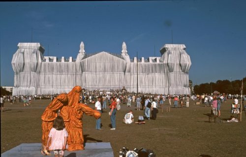 In 1995, Christo and Jeanne-Claude covered the Reichstag in Berlin, Germany with cloth.