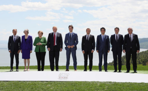 Leaders of seven countries plus the European Union at the G7 meeting in Canada this weekend.