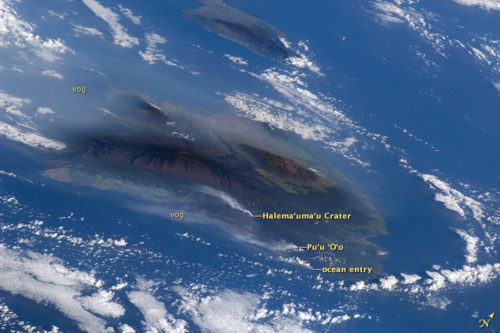 The "vog" that the volcano is making has traveled over 2,300 miles and can be seen from space.