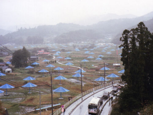 Christo and Jeanne-Claude put up over 3,000 umbrellas in Japan and California for their Umbrella project.