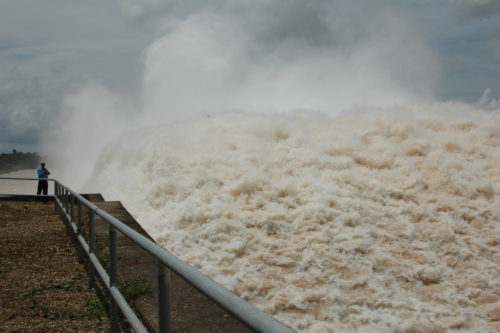 Floodwater at a dam in Laos.