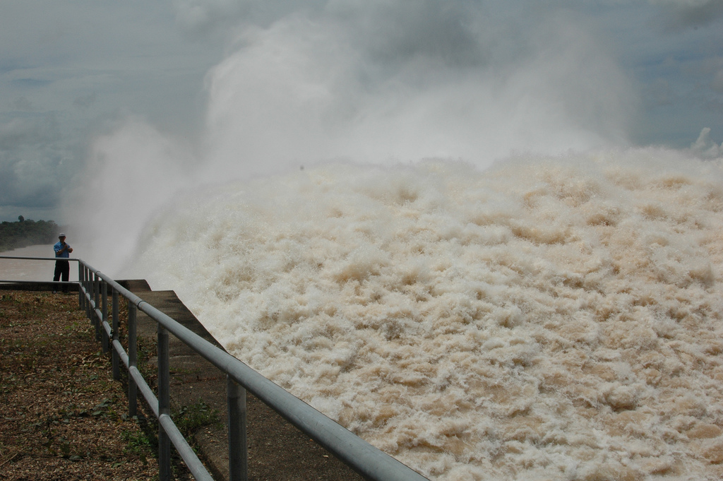Floodwater at a dam in Laos.