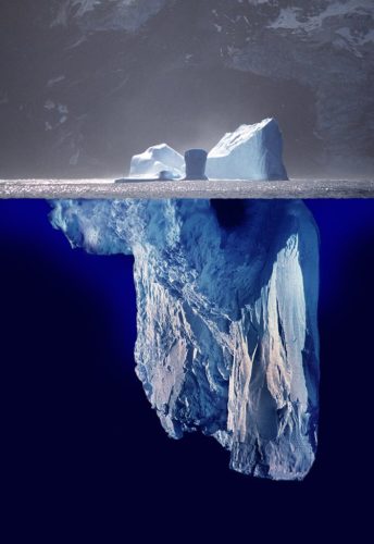 Picture constructed to show 10% of iceberg above water and 90% below.