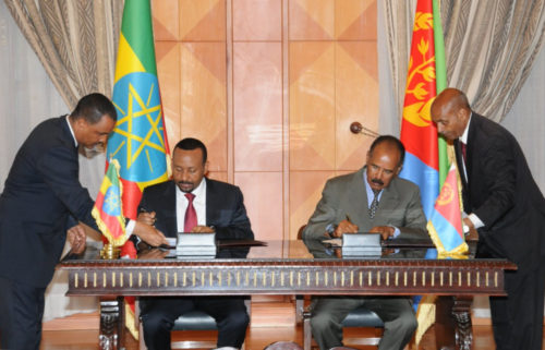 President Isaias Afewerki and Prime Minister Abiy Ahmed signed an agreement of peace and friendship between Eritrea and Ethiopia on July 9, 2018.