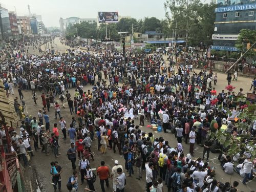 Road safety protestors blocking the streets in Bangladesh.