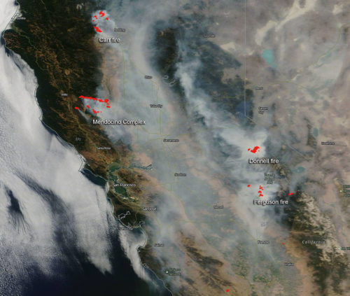 The smoke from the wildfires can be easily seen from space.