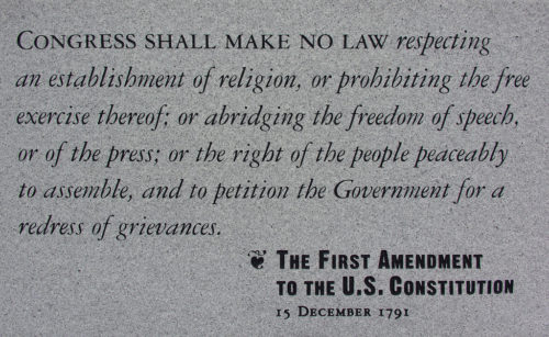 The First Amendment to The U.S. Constitution Monument in Independence National Historic Park in Philadelphia, Pennsylvania