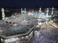 This is the Grand Mosque. In the center, the black cube of the Kaaba can be seen.