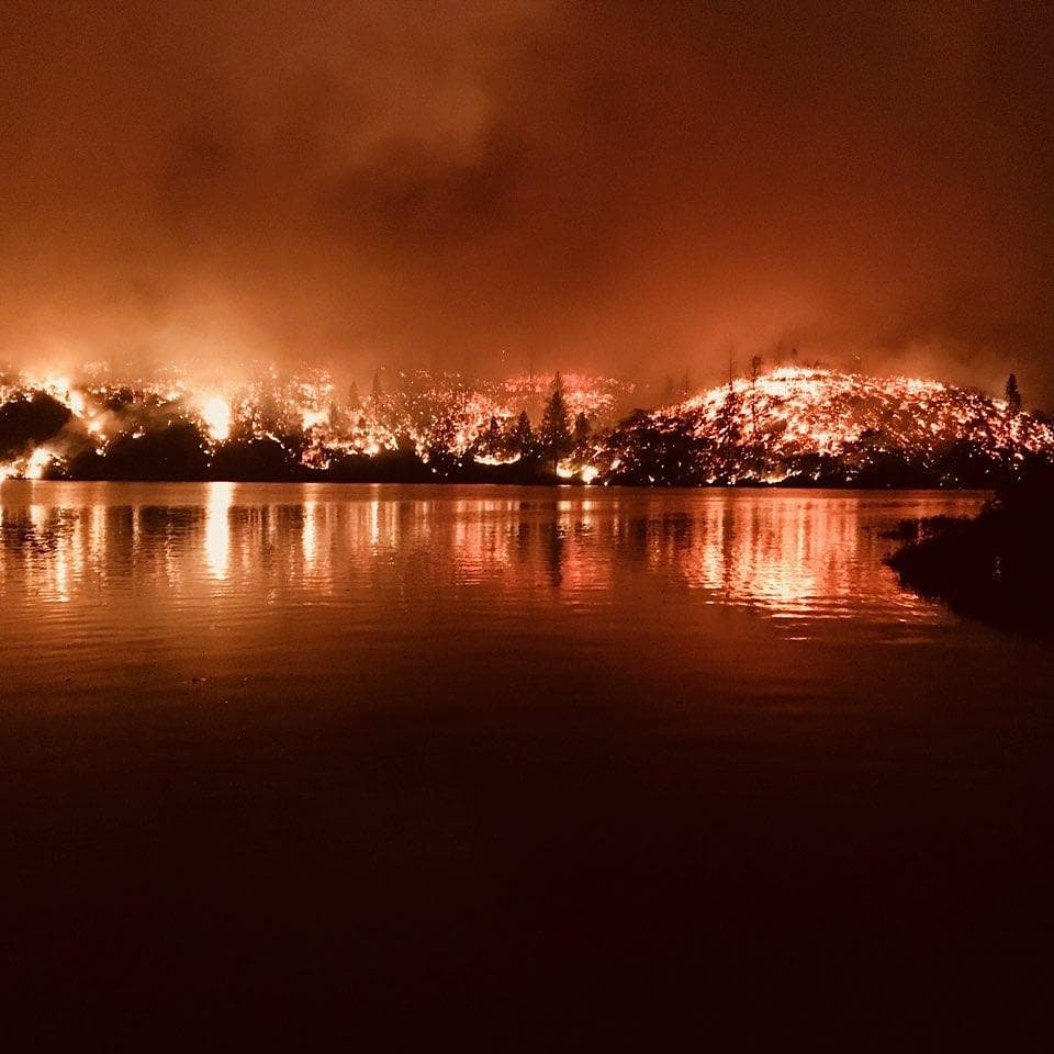 Carr Fire burning at night