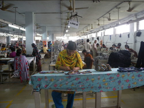 A clothing textile garment factory / assembly line in Bangladesh