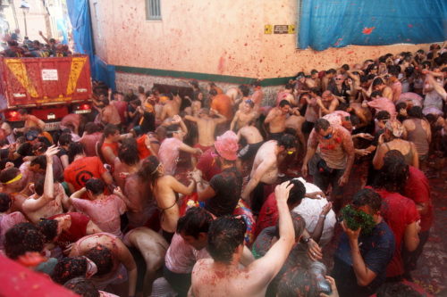 Big tomato fight in Buñol, Spain.