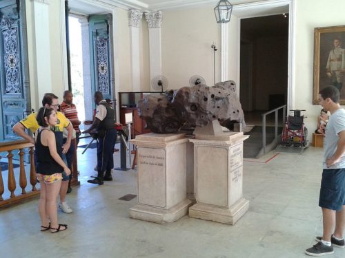 The Bendegó meteorite in the entry to Brazil’s National Museum in Rio de Janeiro.