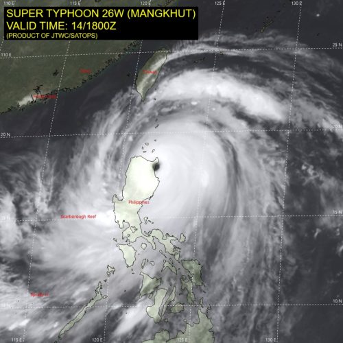 Satellite image showing Super Typhoon Mangkhut hitting land in the Phillipines