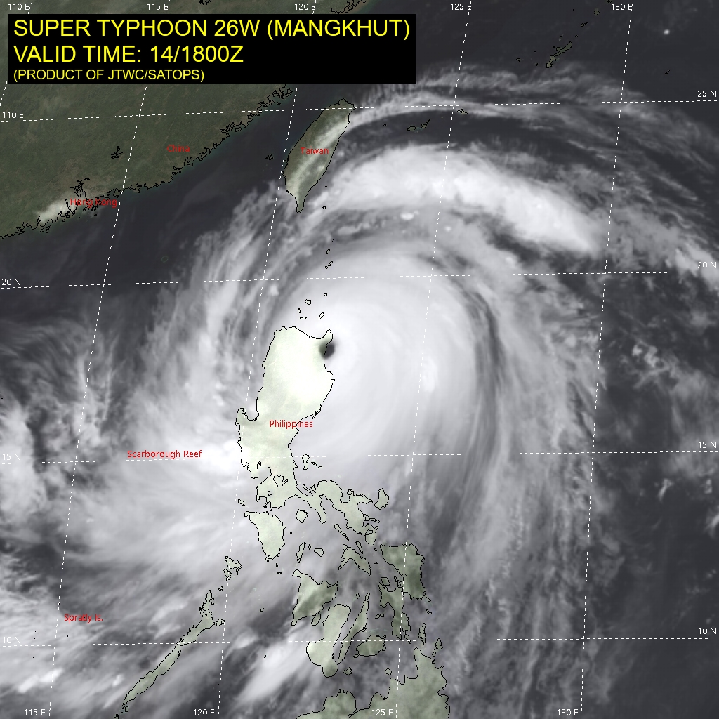 Satellite image showing Super Typhoon Mangkhut hitting land in the Phillipines