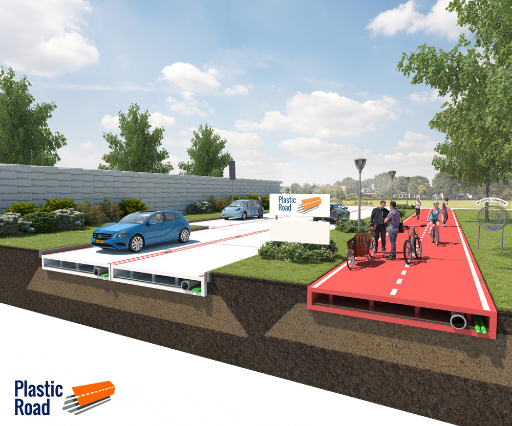 This picture shows an artist's drawing of a plastic road and bike path.