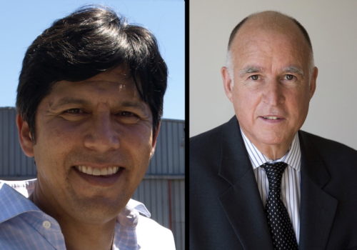 State Senator Kevin de Leon and Governor Jerry Brown