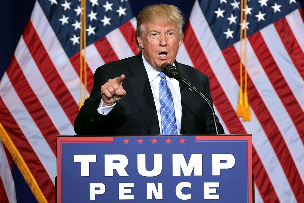 Donald Trump speaking to supporters at an immigration policy speech at the Phoenix Convention Center in Phoenix, Arizona.