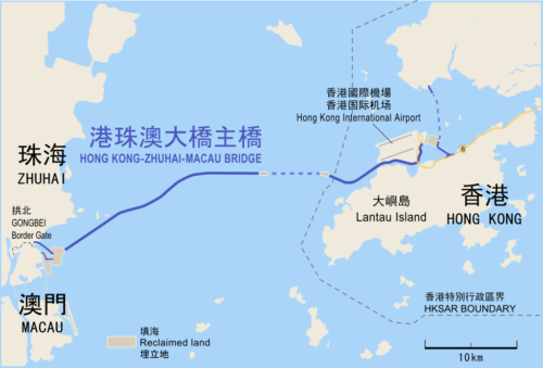Map: The highway and undersea tunnel routes of the Hongkong-Zhuhai-Macau Bridge (HZMB).