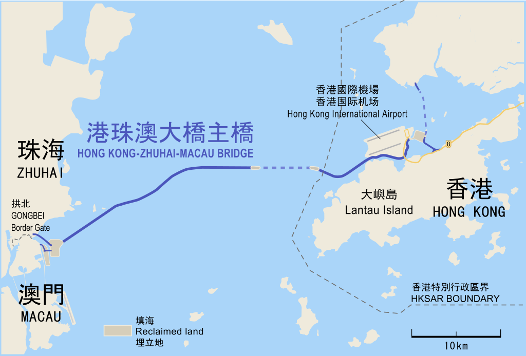 Map: The highway and undersea tunnel routes of the Hongkong-Zhuhai-Macau Bridge (HZMB).